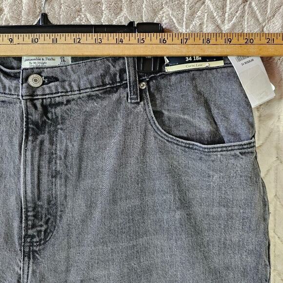 Abercrombie & Fitch Curve Love 90s Straight Jeans Womens 18 34" Gray Relaxed - Picture 6 of 8